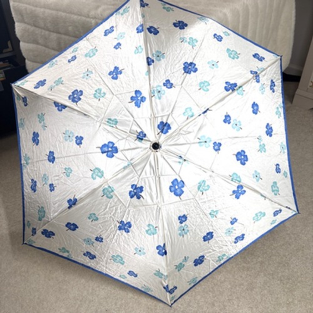Elle Paris X Moonbat Folding Parasol Umbrella Blue Floral Compact Folding Japan